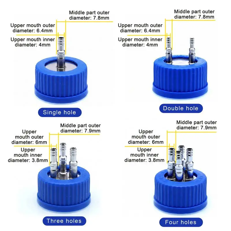 GL45 Fermentation Tank Reactor Feed Cover Stainless Steel Jar Lid With SS304 Blue Headspace Cap Refill Cover For Tube view 6