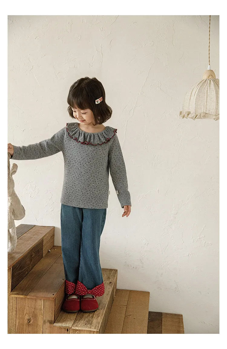 2026 Autumn Girls Kids Comfortable and Skin Friendly Girl's Korean Style Wind Lotus Leaf Collar Base Shirt