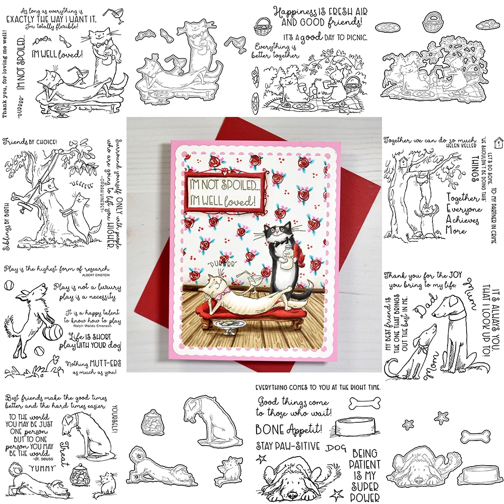 Rollicking Pets Cute Animals Cats Dogs Clear Stamps and Cutting Die Set For DIY Scrarpbooking Decorative Paper Craft Card Making