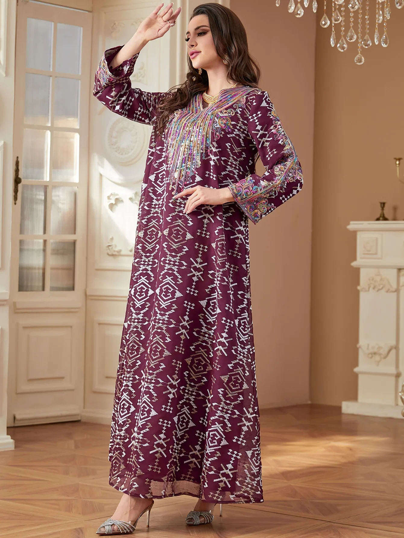 ชุดเดรสอาบายะสำหรับงานปาร์ตี้ของผู้หญิงมุสลิม จาลาบียะ ดูไบ เวสติโดส ลาร์โก รอมฎอน ปักลายโมร็อกโก ชุดคลุมละหมาด คาฟตัน อบายา 2026