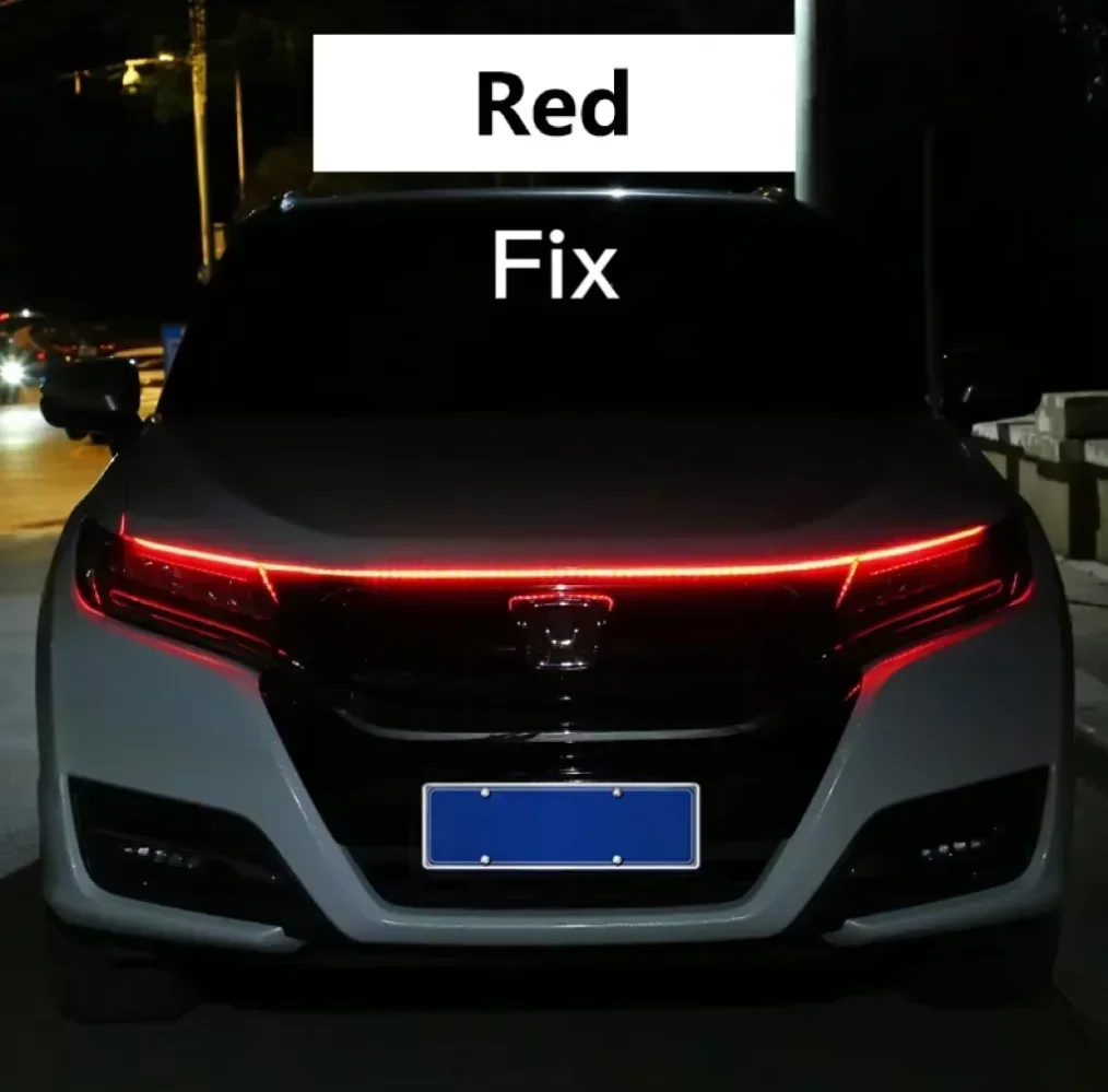 Neue LED Auto Haube Dekorative Licht Streifen Mit Start Scan Meteor Dynamische Auto Tagfahrlicht Mit Blinker Lampe 12V