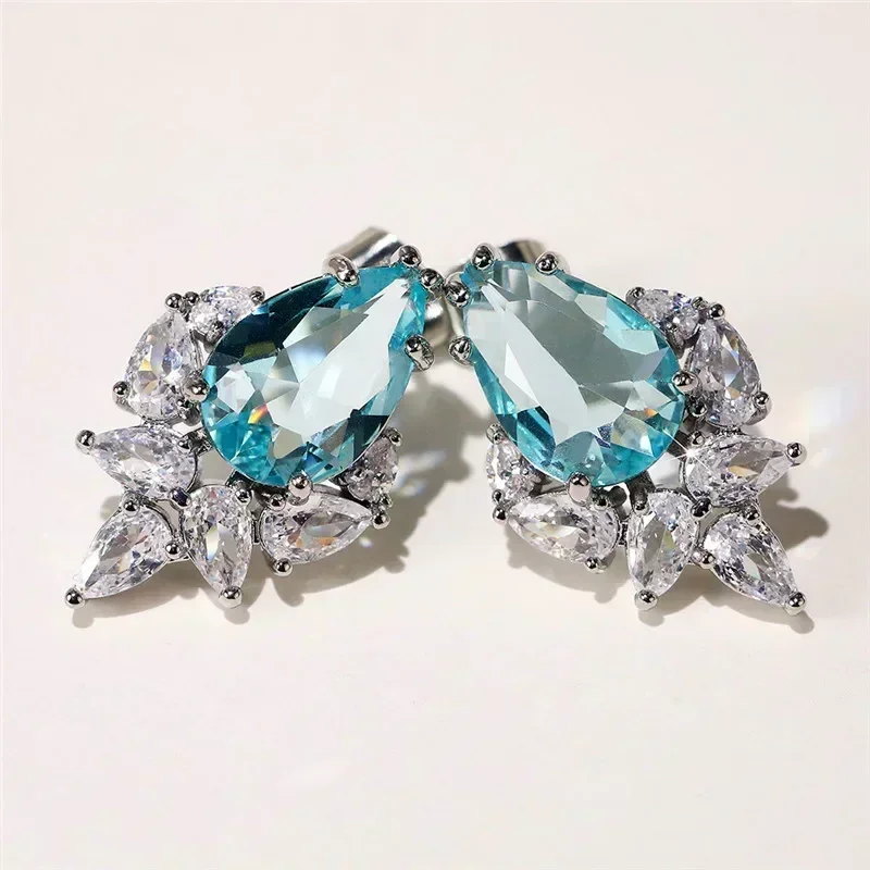 Ne'w Romantic Colorful CZ Stud Earrings for Women Fashion Party Wedding Jewelry Delicate Ear Accessories