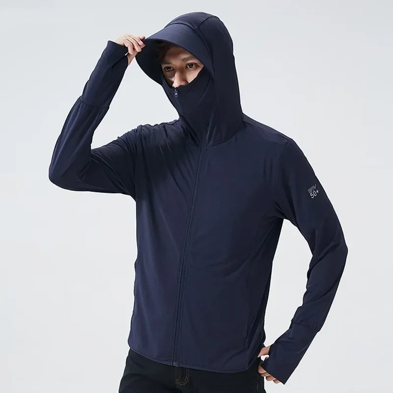 Abbigliamento estivo per protezione solare Uomo Donna Outdoor Equitazione Pesca Sport Protezione solare UV Abbigliamento Camicia con cappuccio traspirante in seta ghiacciata