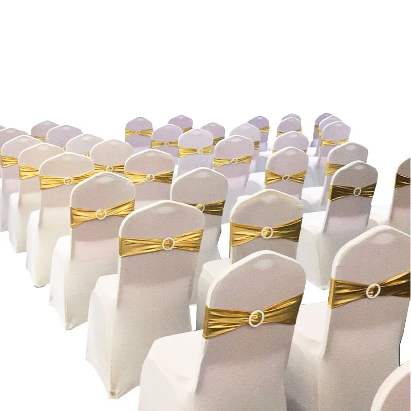 1Pcs Chair Sashes With Buckle Metallic Gold Spandex Belt Knot Cover Bow Ties For Hotel Wedding Party Banquet Events Decorations