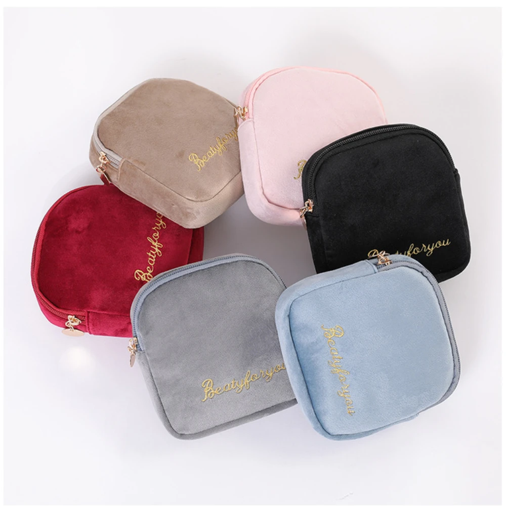 Velvet Girls Coin Purse Women Sanitary Napkin Storage Bag Travel Cosmetic Bag Lipstick Key Card Organizer Cute Wallet Mini Purse