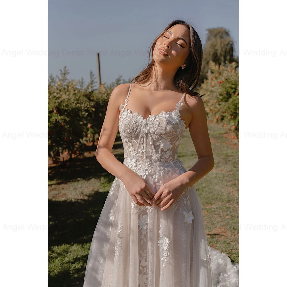 ANGEL مخصص تول فستان الزفاف للنساء زي العرائس عارية الذراعين زين السباغيتي الأشرطة فساتين زفاف Vestidos de Novia