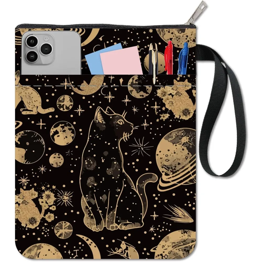 Katzen-Buchhüllen, Galaxie-Buchhülle, Planet, Mond, Buchschutz für Taschenbücher, waschbarer Stoff-Buchhülle mit Reißverschluss