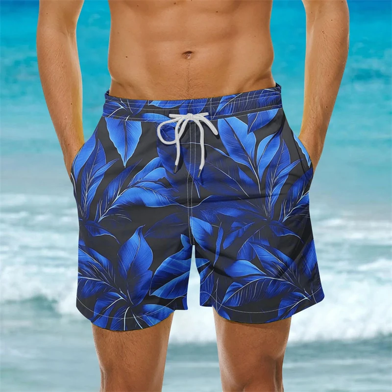 

2025 New Men's Sportswear Gym Beach Shorts 3D Print Tropical Plant Pattern Men Shorts Comfortable Quick Drying Men Beach Shorts