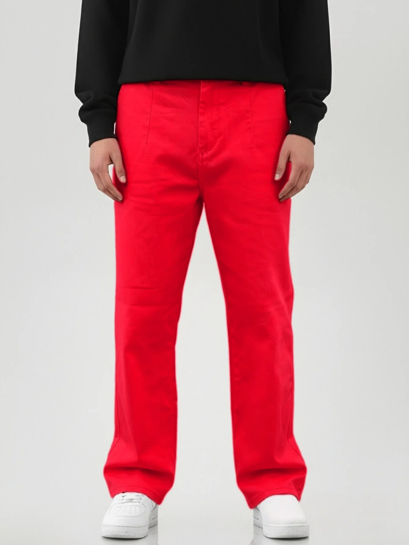 KING JEANS Men's Stretch Waist Pants Basic and Versatile Design Business Classic Style Red Loose Straight Pants