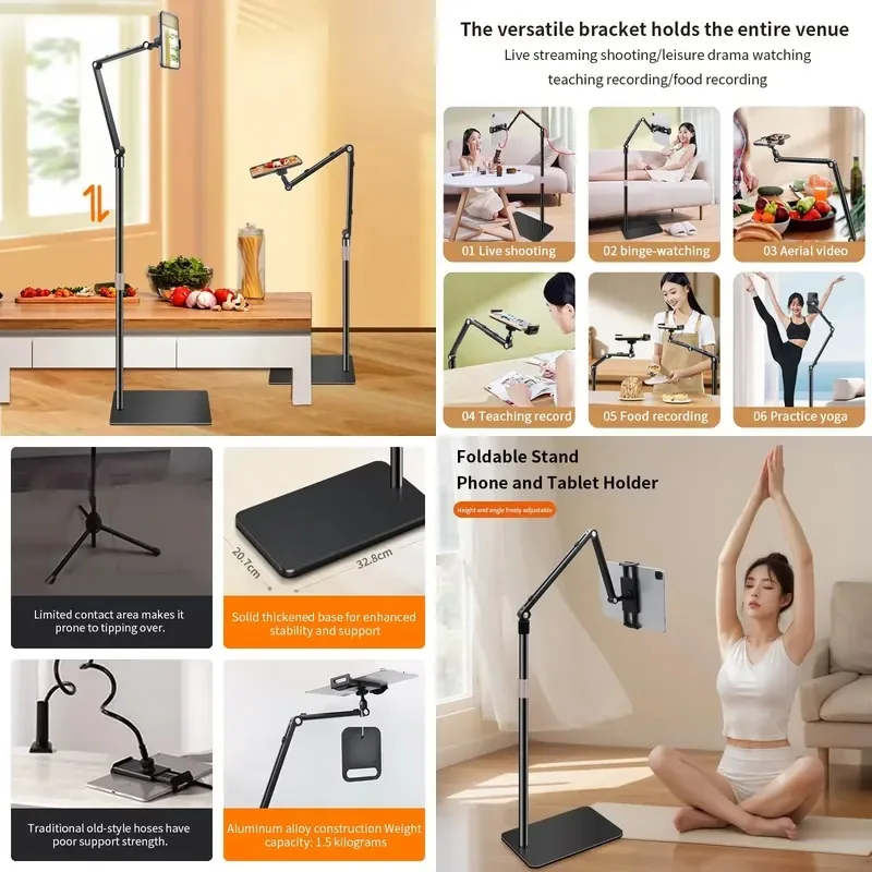 Heavy Metal Tablet Floor Stand Adjustable Height Flexible Bedside Phone Holder for Commercial Hotel Office Bulk Order