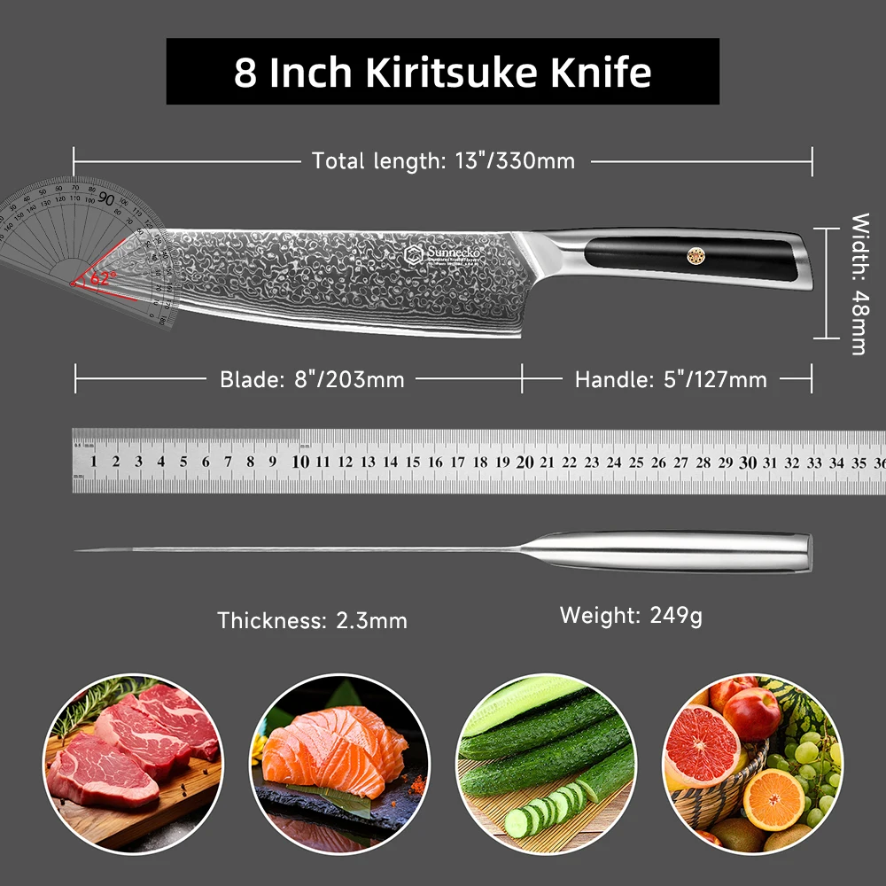 سكين Sunnecko دمشق 8 بوصة سكين Kiritsuke فائق الحادة VG10 دمشق الصلب سكين الشيف الياباني أدوات القطع أدوات الطبخ