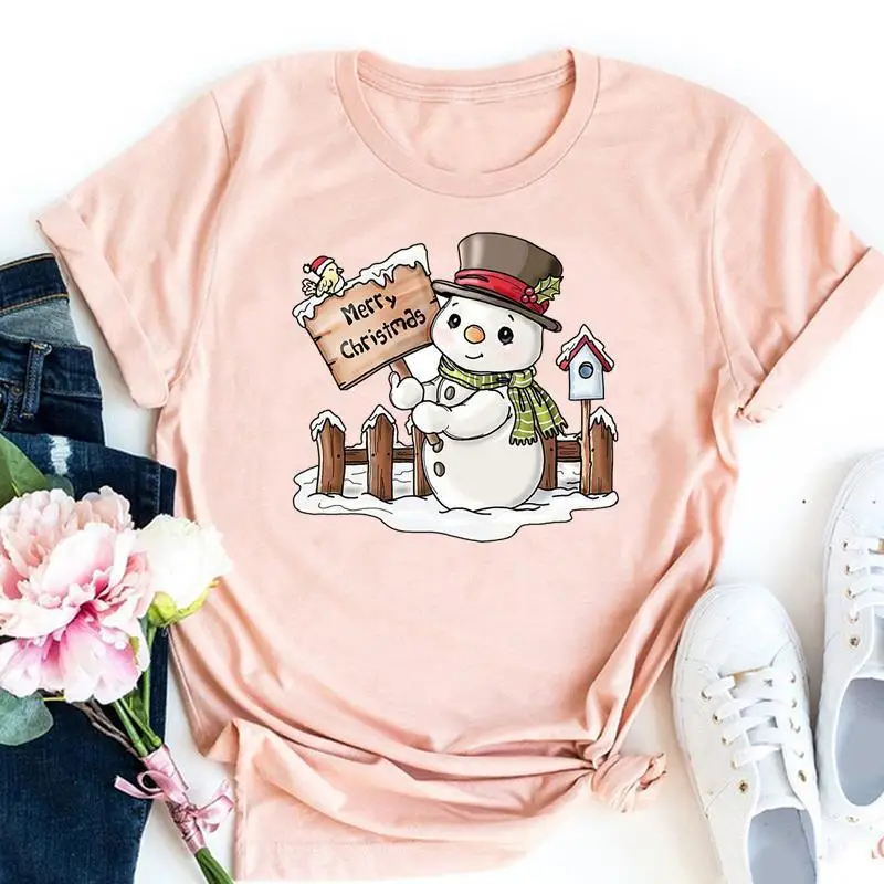 Świąteczna koszulka z grafiką na Boże Narodzenie i Nowy Rok, krótki rękaw, motyw europejsko-amerykański, nadrukowana bluzka dla mężczyzn, kobiet i dzieci.