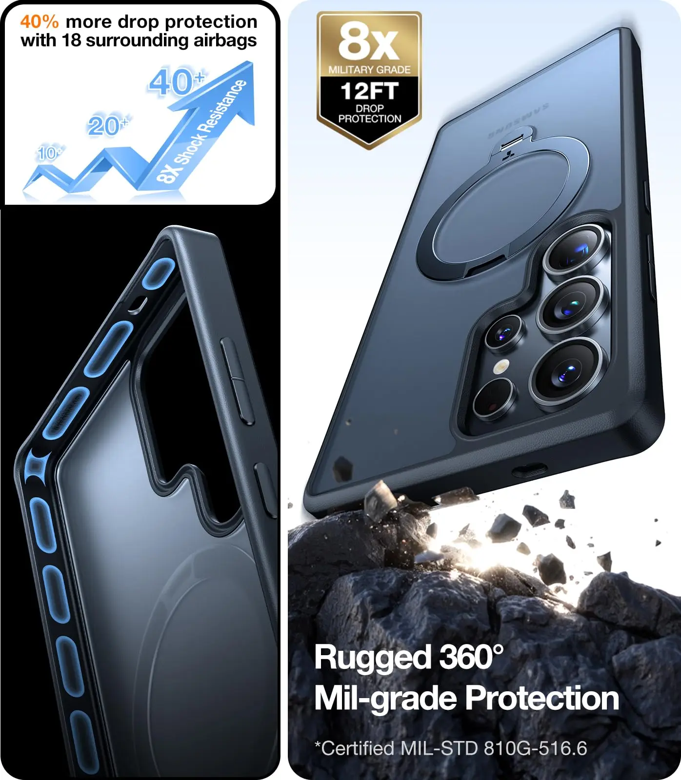 TORRAS 360° Rotating Magnetic Holder Case for Samsung Galaxy S25 Ultra Phone Case S25 Plus Ultra Slim S25 Phone Case For Magsafe
