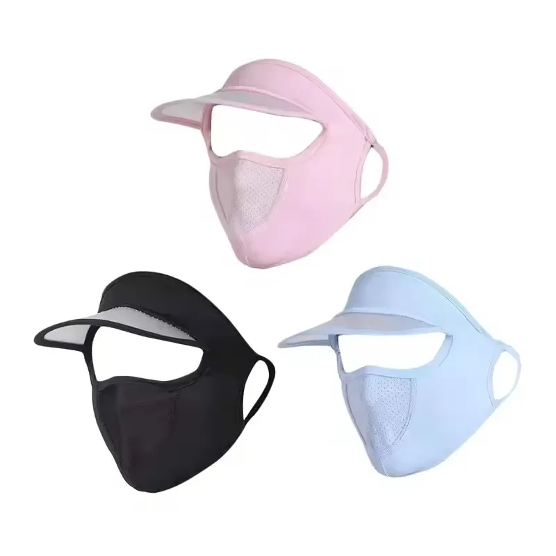 AliExpress NONE Summer Sunscreen Ice Silk Mask UV Protection Face Cover Sunscreen Veil Face with Brim Cycling Sun Protection Hats Caps