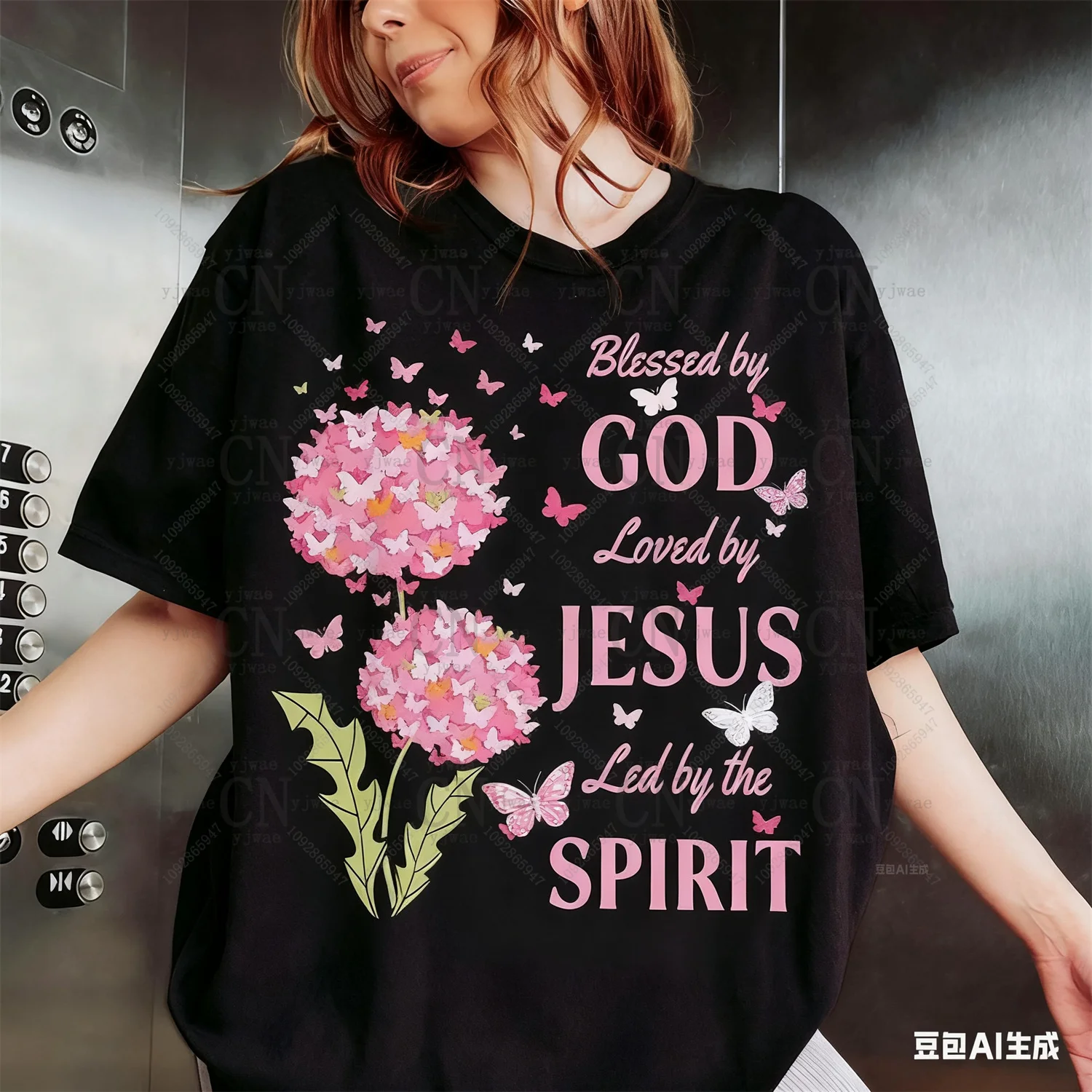 

Blessed By God&Loved By Jesus Flower Graphic T-Shirt Loose Breathable Comfortable Cotton Tee Women'S Autumn New Street T-Shirt