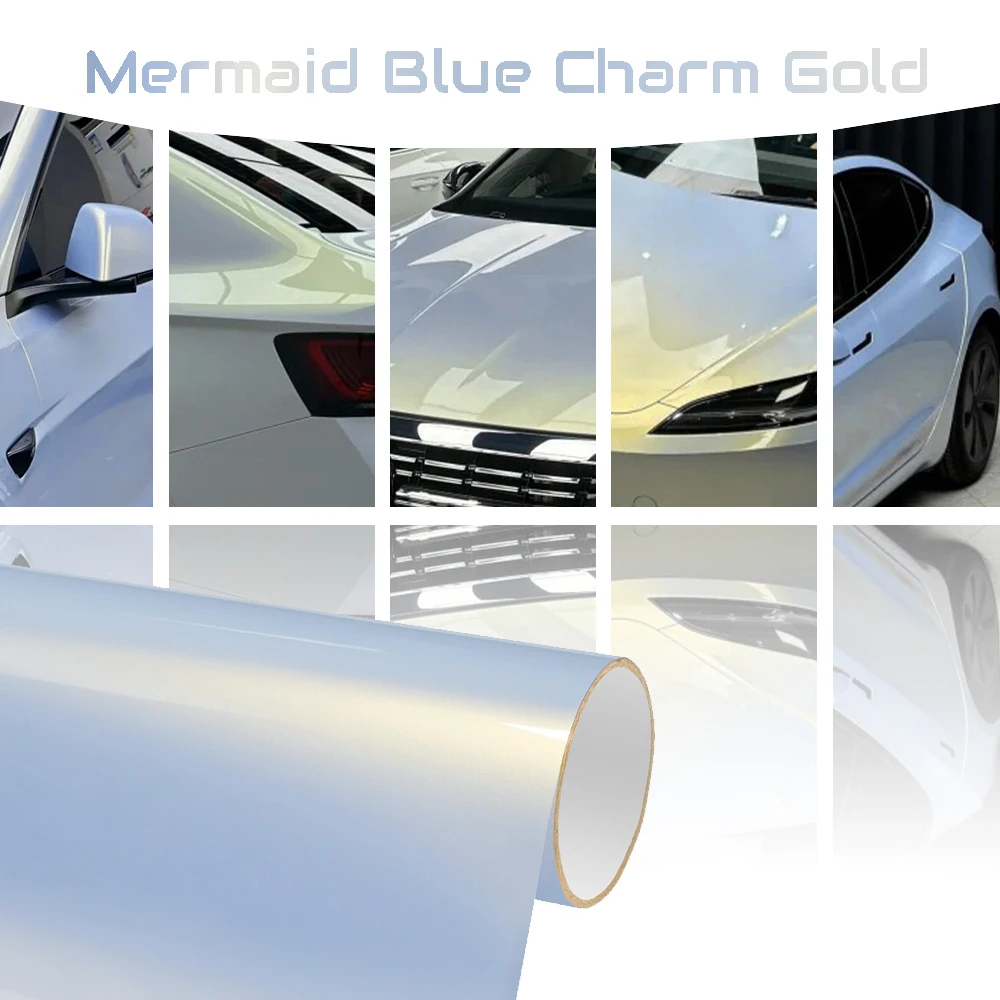 

Car Body Film Mermaid Blue Charm Gold Vinyl Wraps Film Self Adhesive Decal Sticker for Auto Motorcycle SUV Vehicles Accessories