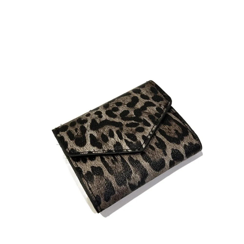 Mini Elegant Leopard Short Wallet Korean Style Card Holder Envelope Clutch Bag PU Leather Handbag Coin Purse Female
