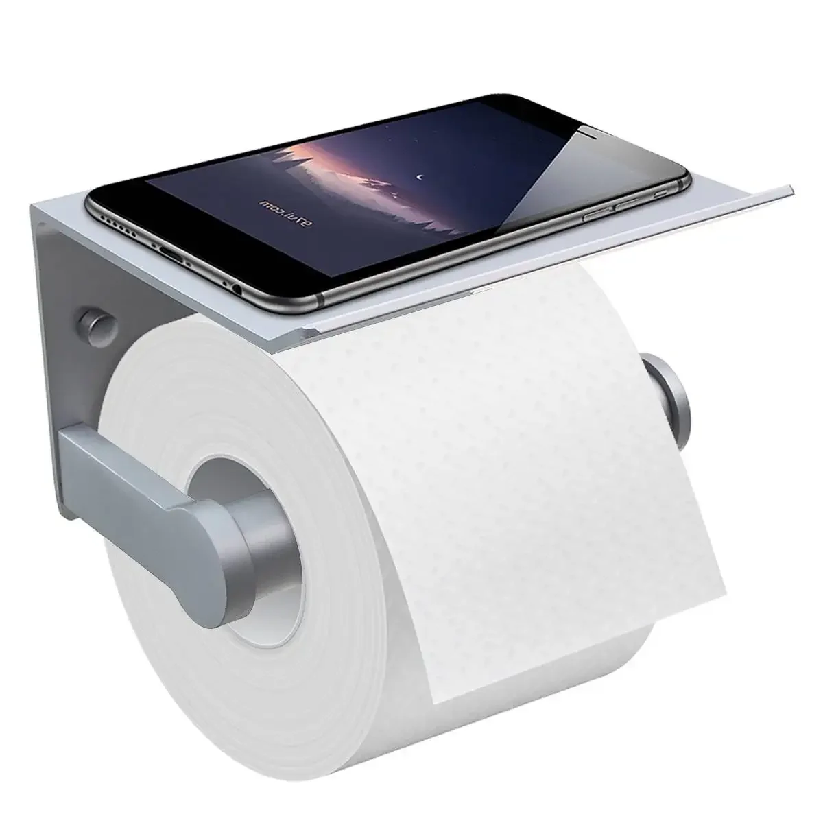 

Wall Mounted Black Toilet Paper Holder Tissue Paper Holder Roll Holder With Phone Storage Shelf Bathroom Accessories