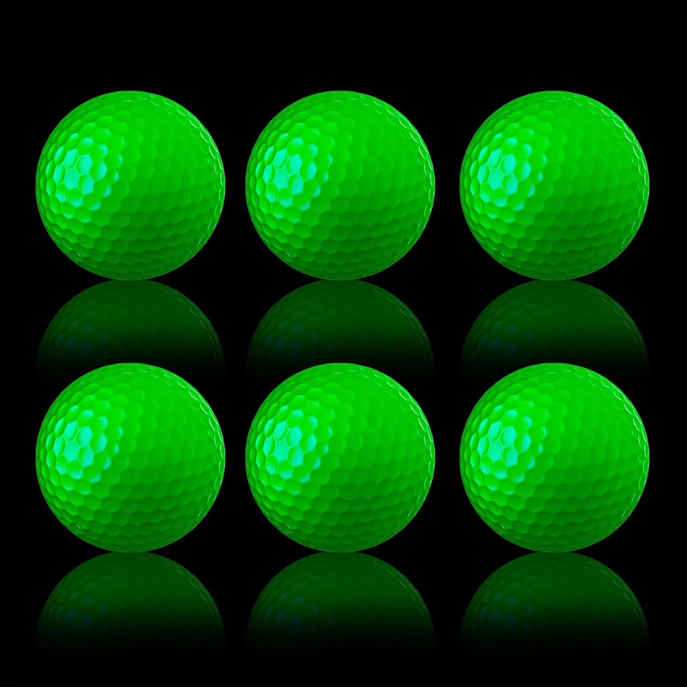 6Pcs Luminous Night Golf Balls Long Lasting Bright Reusable Golf Ball No LED Inside Rechargeable by Sunlight&Flashlight