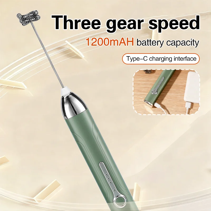 Wireless Type-C Rechargeable 3-speed Mini Handheld Milk Frother Coffee Frother Portable Kitchen Cooking Tools Whisk Foam Blender