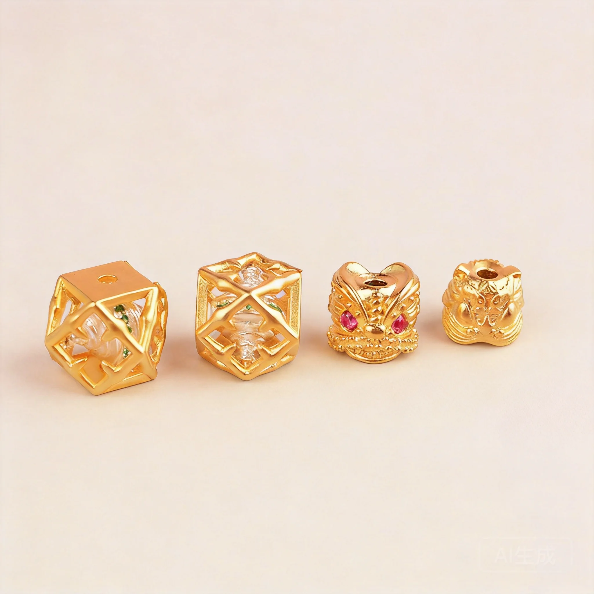 Chinese Style Lucky Fortune Awakening Lion Spacer Beads Gold Plated Rotatable Octagonal Beads For Diy Bracelet Necklace Jewelry