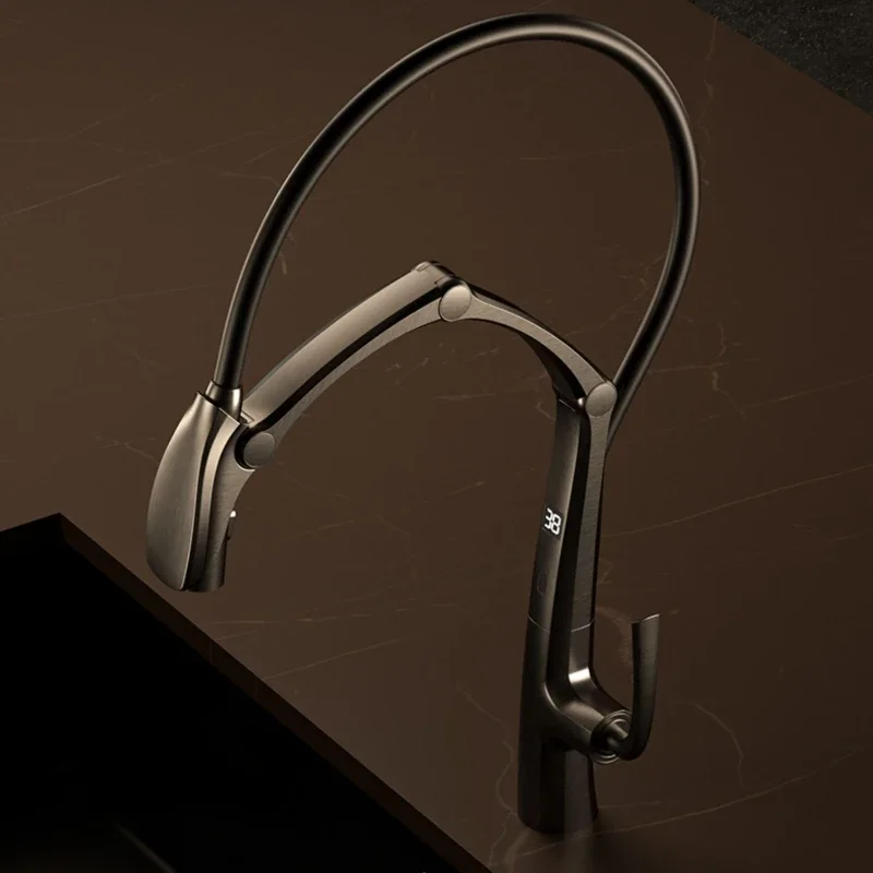 Gunmetal/Brushed Gold/Chrome Pull-Out kitchen Faucet Digital Display Intelligent Cold And Hot Sink Water Tap