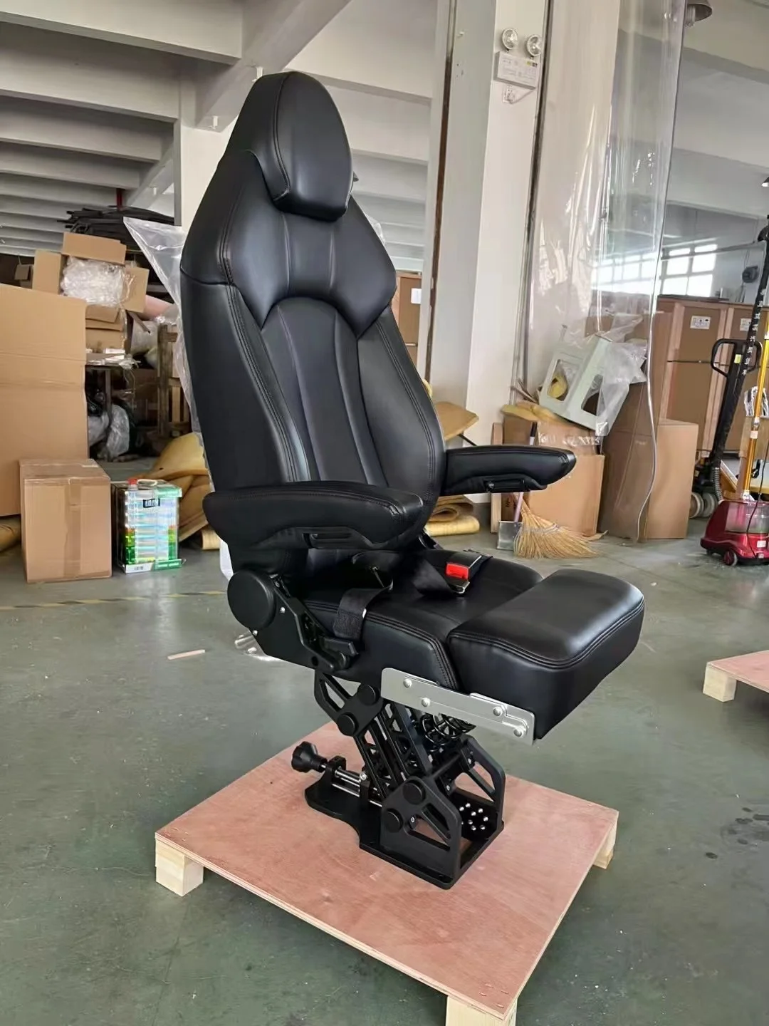 Deluxe Marine Captain Chair - Suspension Shock Absorbing, Adjustable Backrest, Leather Pilot Seat with Aluminum Alloy Base
