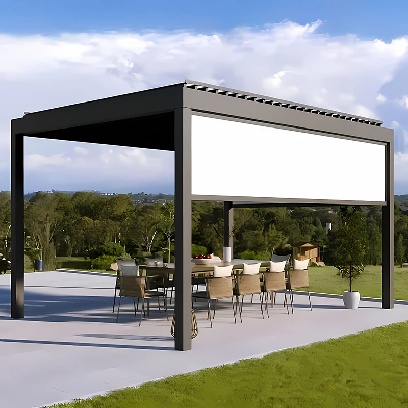 Remote-Controlled Courtyard Awning Sun-Shading Curtain Villa Terrace Wind-Resistant Outdoor Privacy Canopy with Aluminum Slats