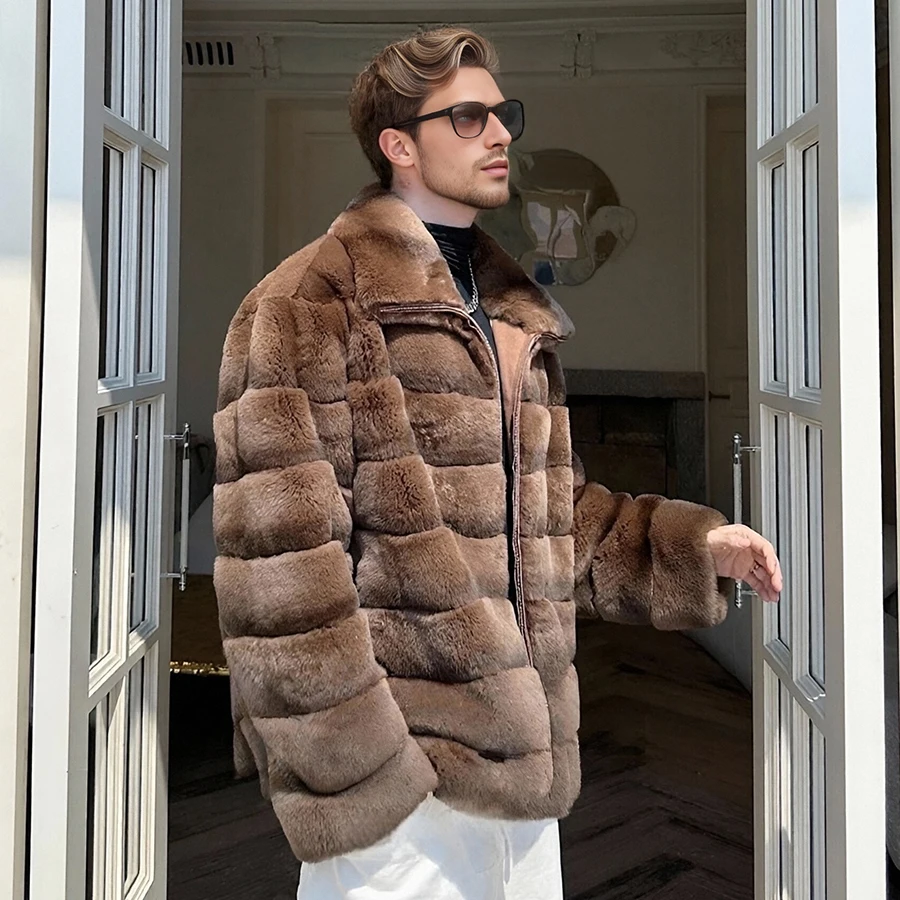Men's Real Rabbit Fur Jacket Winter Warm Winter Fur Coat Rex Rabbit Fur Coats Chinchilla Fur Jackets Men's Fur Coats