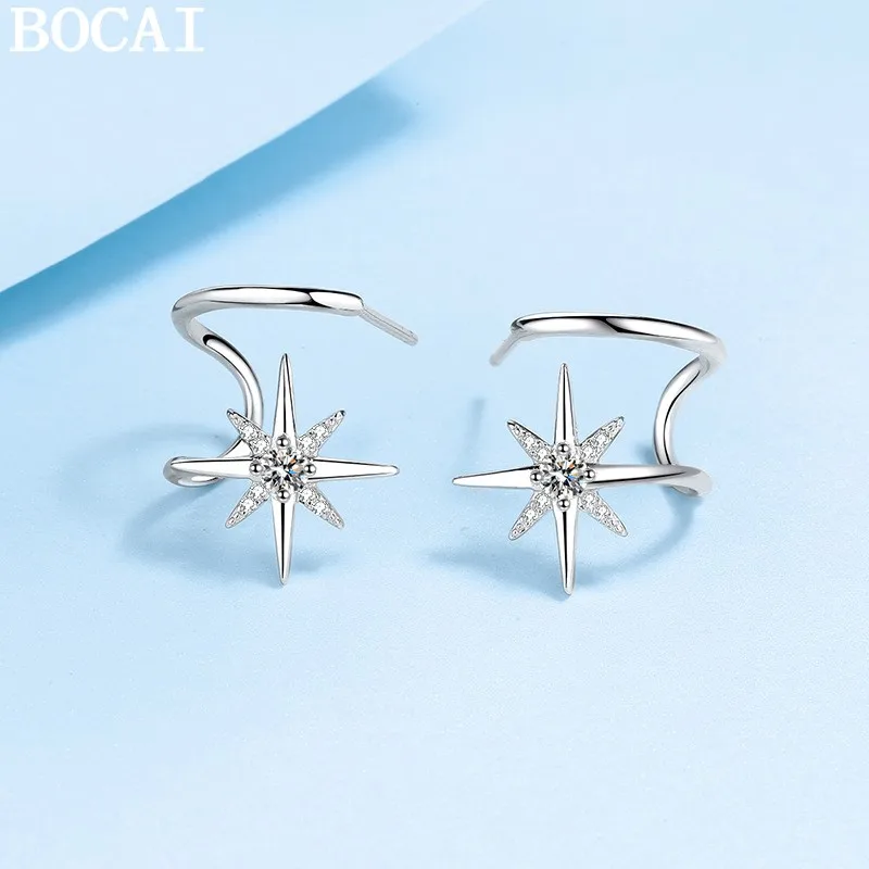 

Серьги-звездочки BOCAI S925 из чистого серебра, простые и персонализированные, с инкрустацией из муассанита