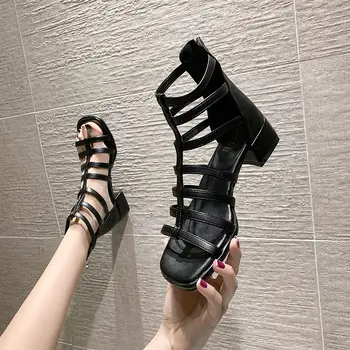 Block heels women sandals innovations 2024 shoes rome summer new 2024 chunky low heel shoes for women fashion sandal comfortable