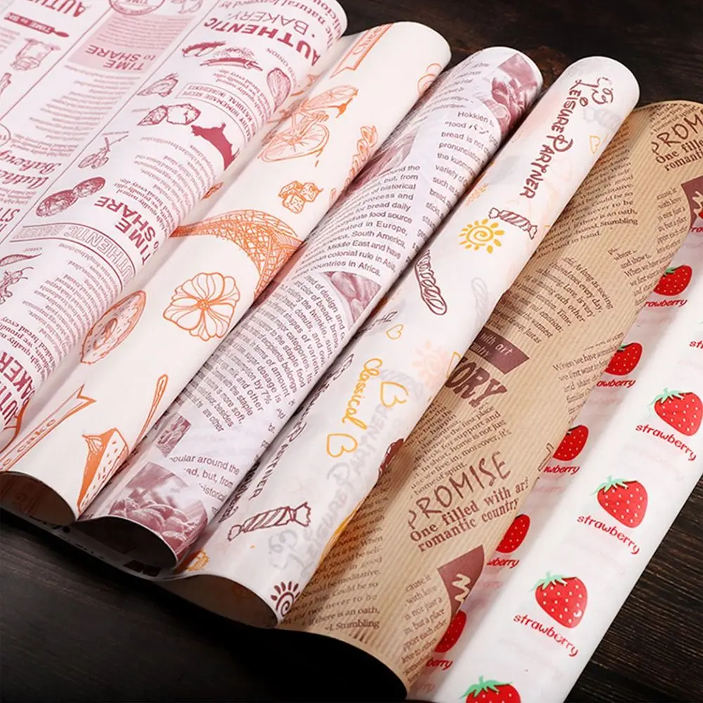 Food Grade Grease Paper Sandwich Wrapping Paper Oil-proof Baking Paper Food Packaging Newspaper Style Bread Oilpaper Baking Tool view 4