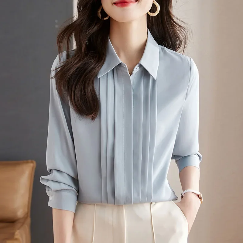 Office Lady Turn Down Collar Women Shirt New Long Sleeve Chiffon Shirt Blouse Women Tops Blouses Shirts Camisas De Mujer G891