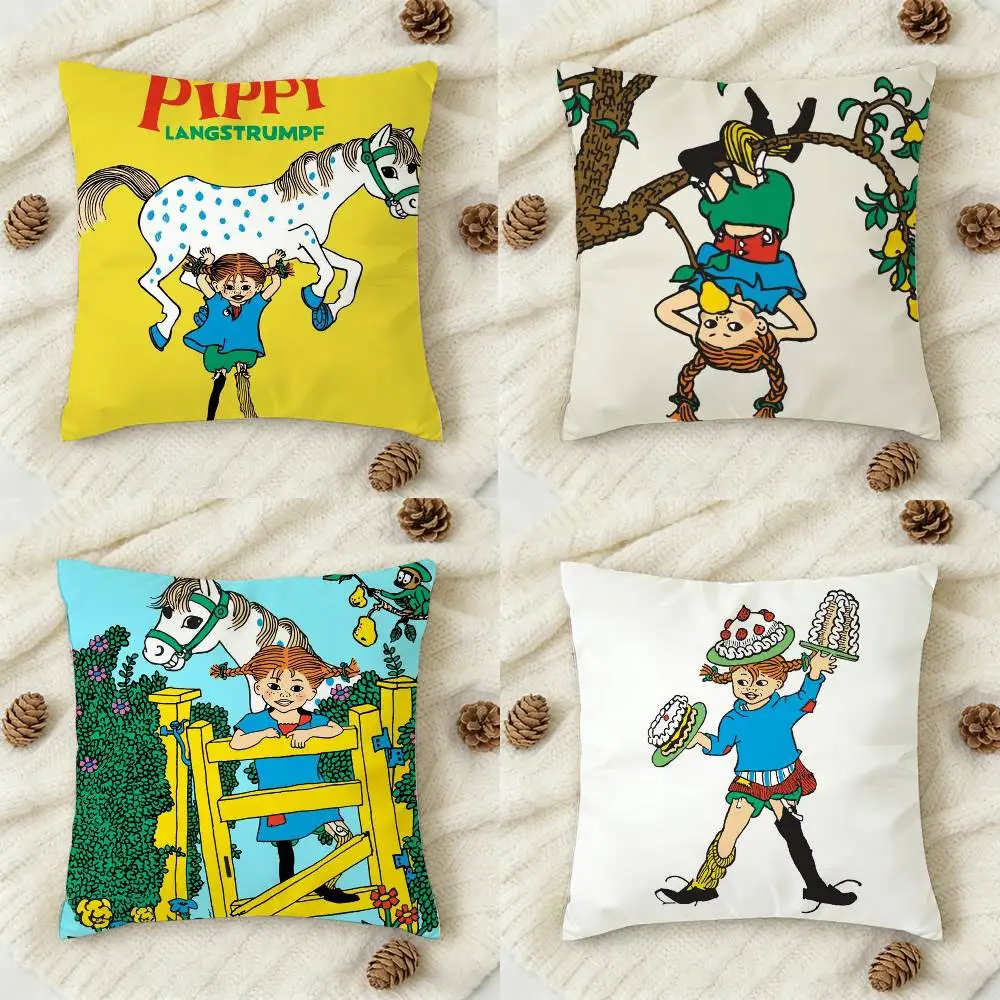 

Anime Pippi L-longstocking Cute Cartoon Double-sided Printed Square Decorative Cushion Cover for Sofa Living Room Home Decor