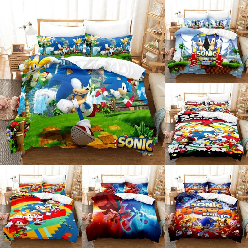 Set di biancheria da letto Sonic con federa per uso domestico Anime Harajuku stampa 3D Cosplay tessili per la casa biancheria da letto King Size