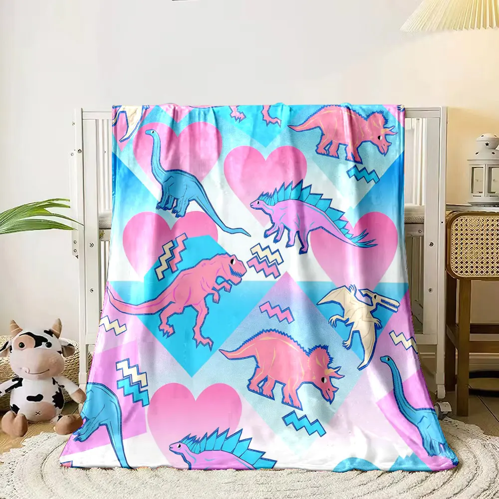 6 Style Cartoon Dinosaur Graffiti Style Print Blanket Home Travel Camping for Adults and Kids Luxury Gifts Multi-Sizes