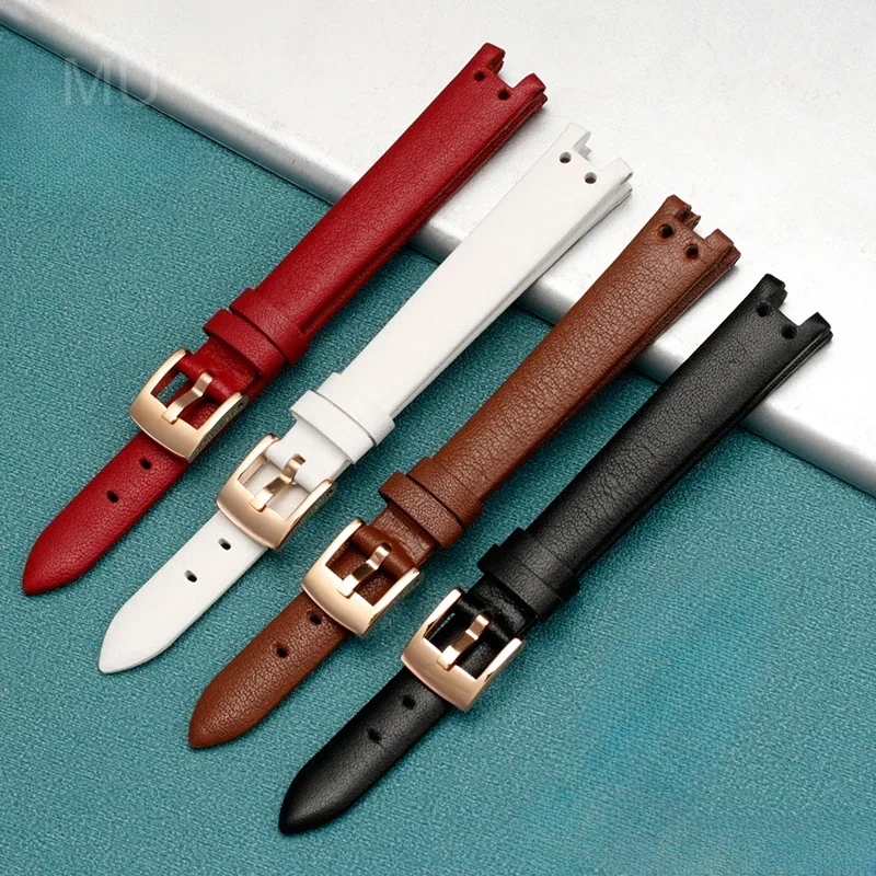 High-Quality Handmade Genuine Cow Leather Retro Watch Strap for Anne Klein AK2156 AK2157 AK2618 12*6mm, White Brown Watchband