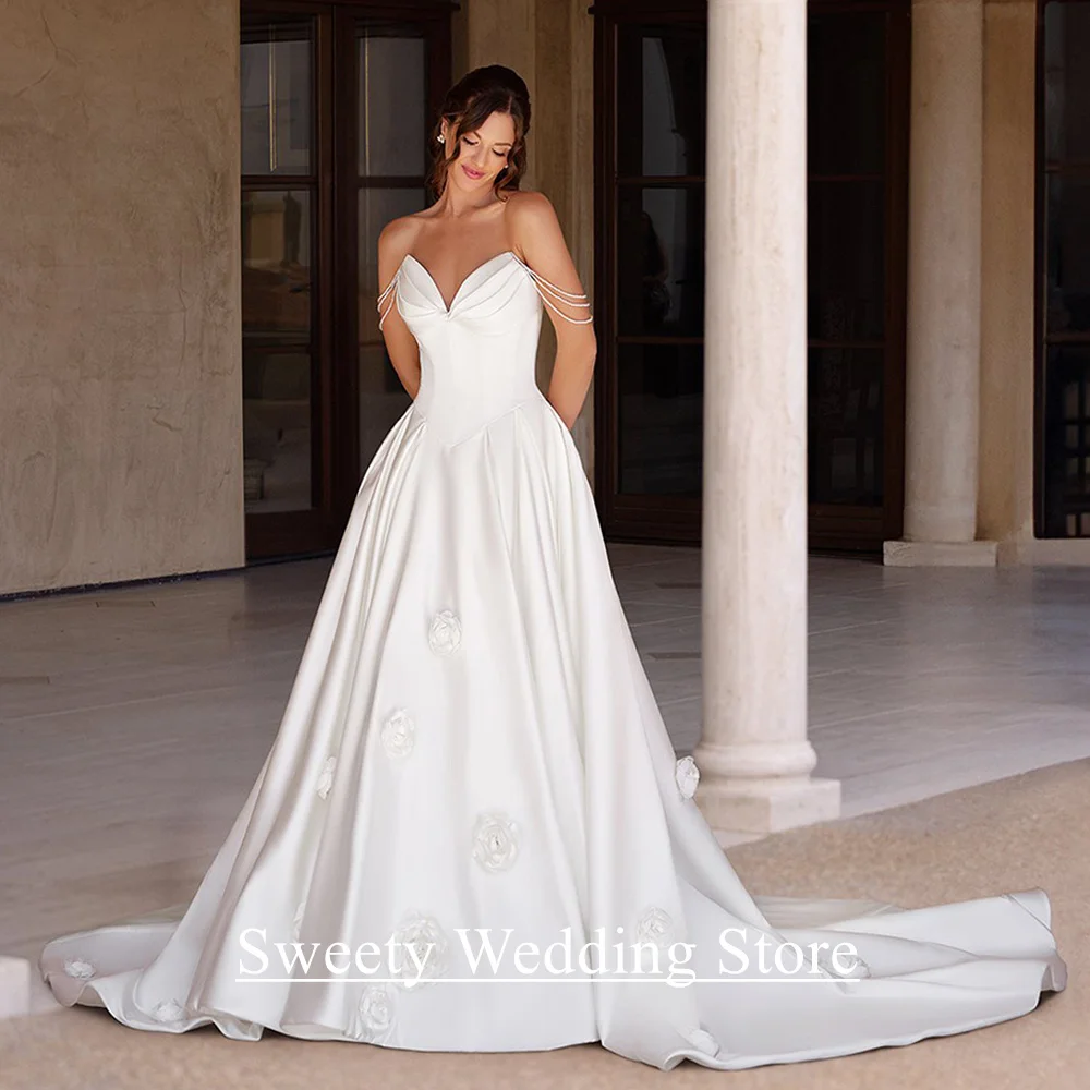 Modern V-Neck Pearl Wedding Dress