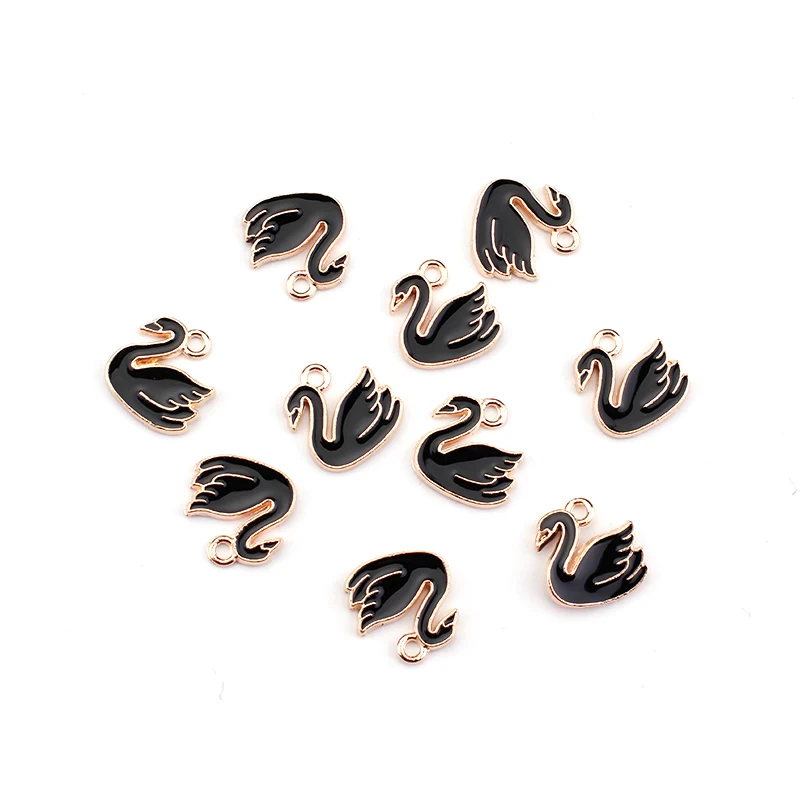 10pcs Swan Birds Animal Metal Enamel Charms Earrings Keychain Accessories Charms for Jewelry Making Supplies Diy Accessories