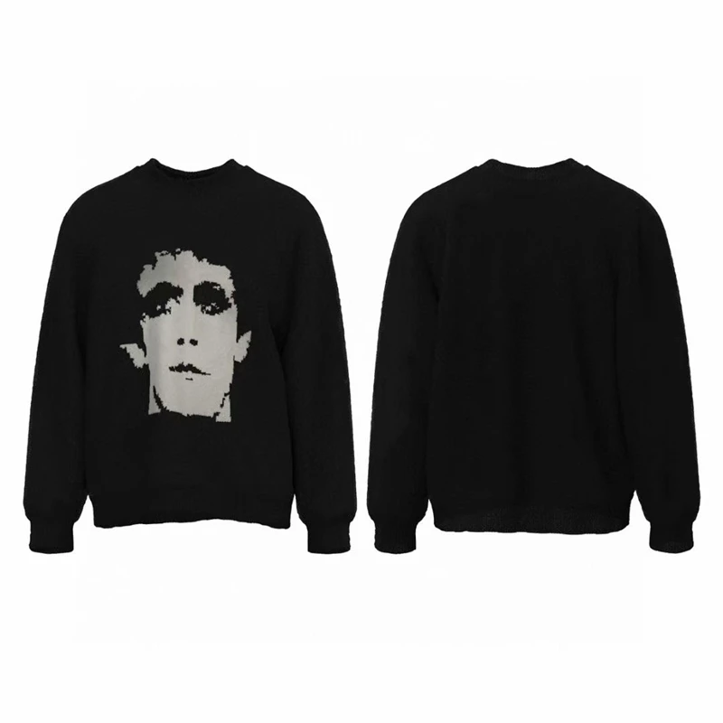 

23SS Vintage Black ERD Sweater Men Women 1:1 Best Quality Sweaters Jacquard Portrait Knit Sweatshirts Mon Compte