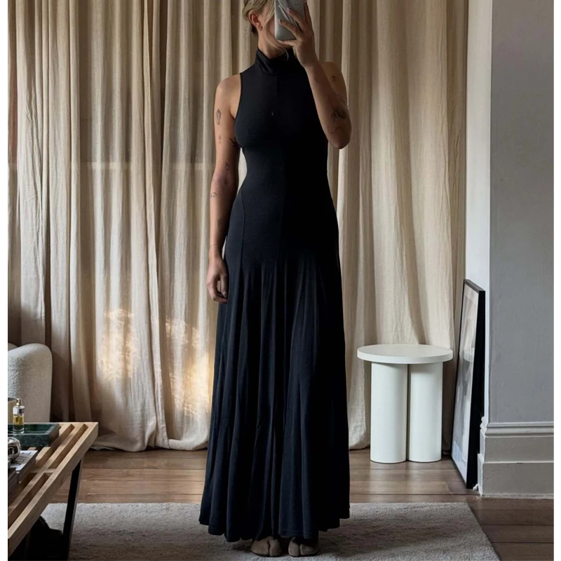 MUJER Rückenfreie lange Kleider für Damen, plissiert, Neckholder, Maxikleid, schulterfrei, Partykleider für Damen, sexy Galakleider für Damen