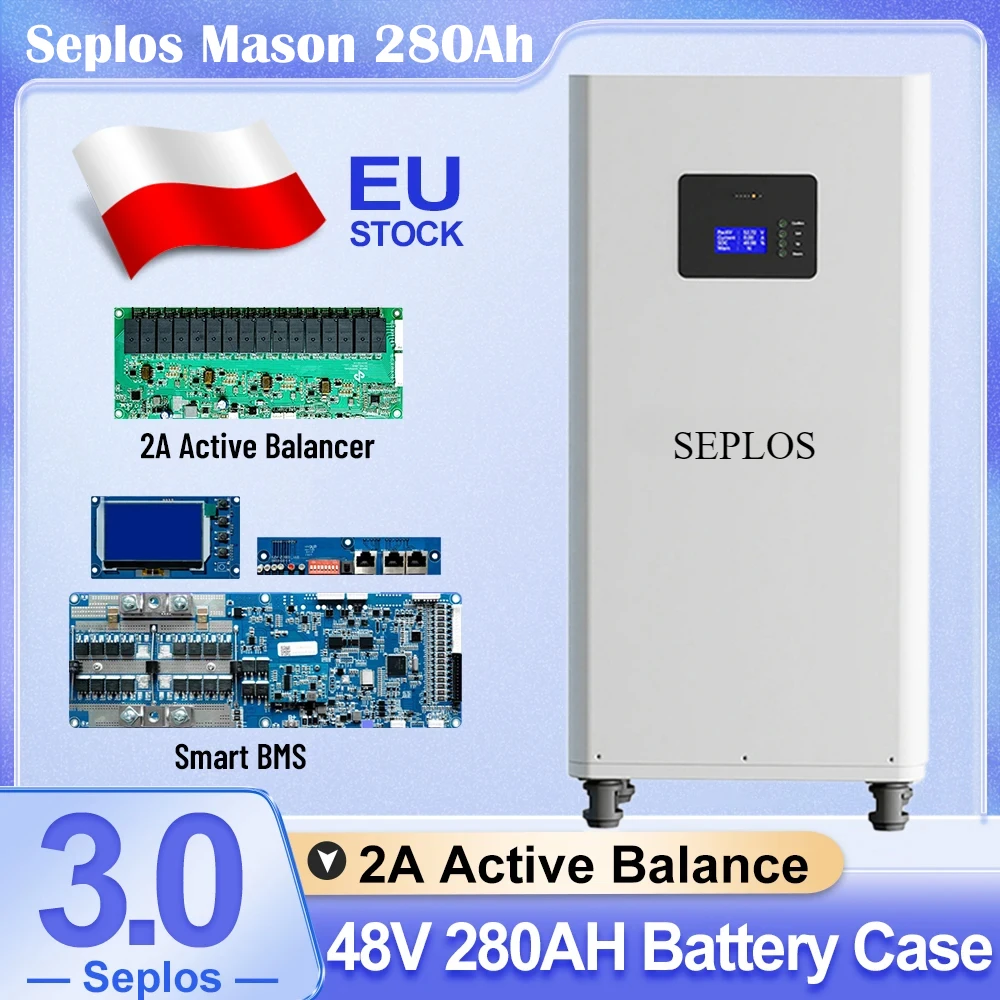 

Seplos 3.0 Version 48V Battery Case LiFePO4 DIY Kits Smart BMS 51.2V 280ah LCD 2A Active Balancer Lithium Case Assemble Box