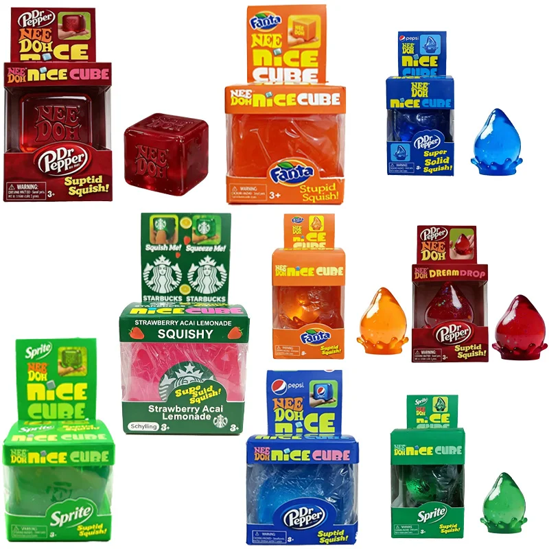 Juguete Sensorial Antiestrés Needoh Cola Fanta Collab Nice Cube & Dream Drop, Juguete Transparente con Purpurina para Aliviar el Estrés, para Niños y Adultos
