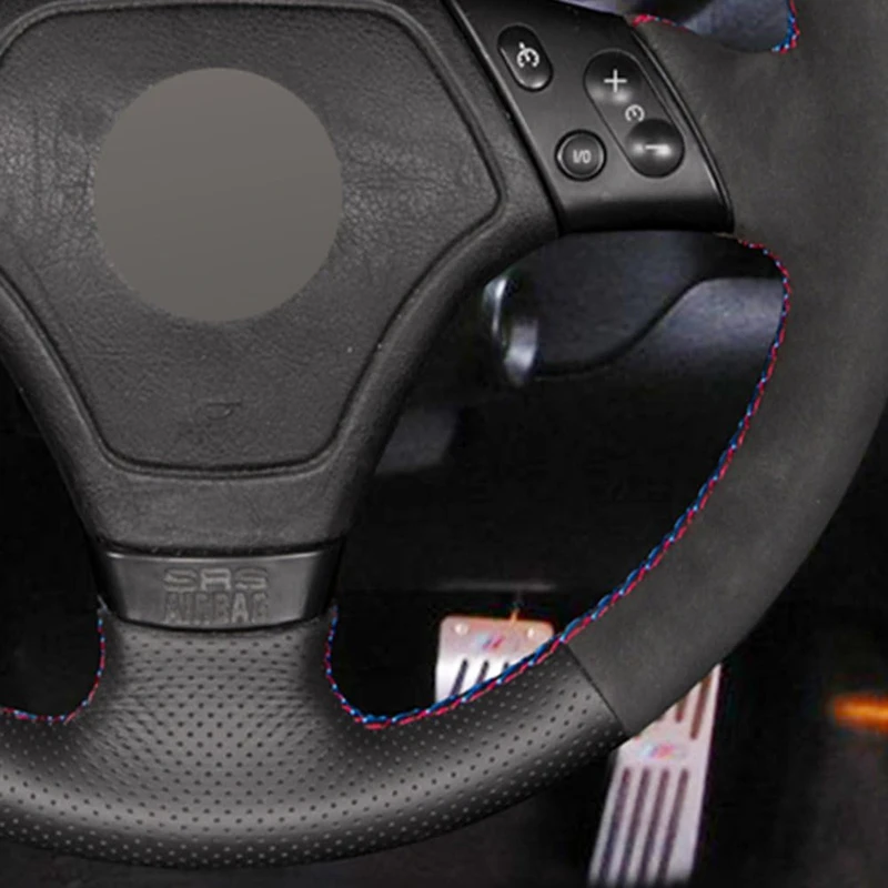 Black Suede Leather Hand Sewing Steering Wheel Cover For BMW 3 Series E36 E36/5 E39 E46 E46/5 2000 Interior Accessories