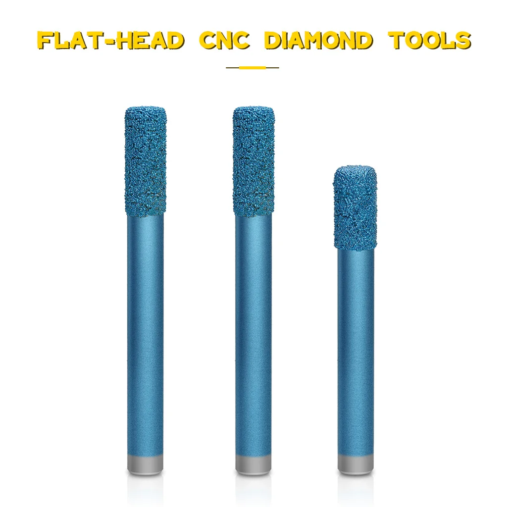 12mm Flat End CNC Diamond Tools Stone Cutter Straight Milling Bit Set 5pcs Long Router Endmill for Marble Engraving Slot Cutting