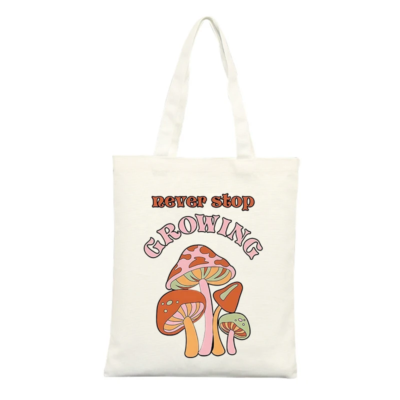Mushroom Graphic Canvas Tote Bag, Retro Style for Casual Shopping and Daily Use