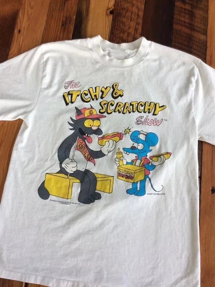 Camiseta The Simpsons-Itchy & Scratchy Show, camiseta unisex S-4XL, camiseta de Papá Noel, camiseta gráfica divertida, camiseta retro de dibujos animados, ropa de lujo