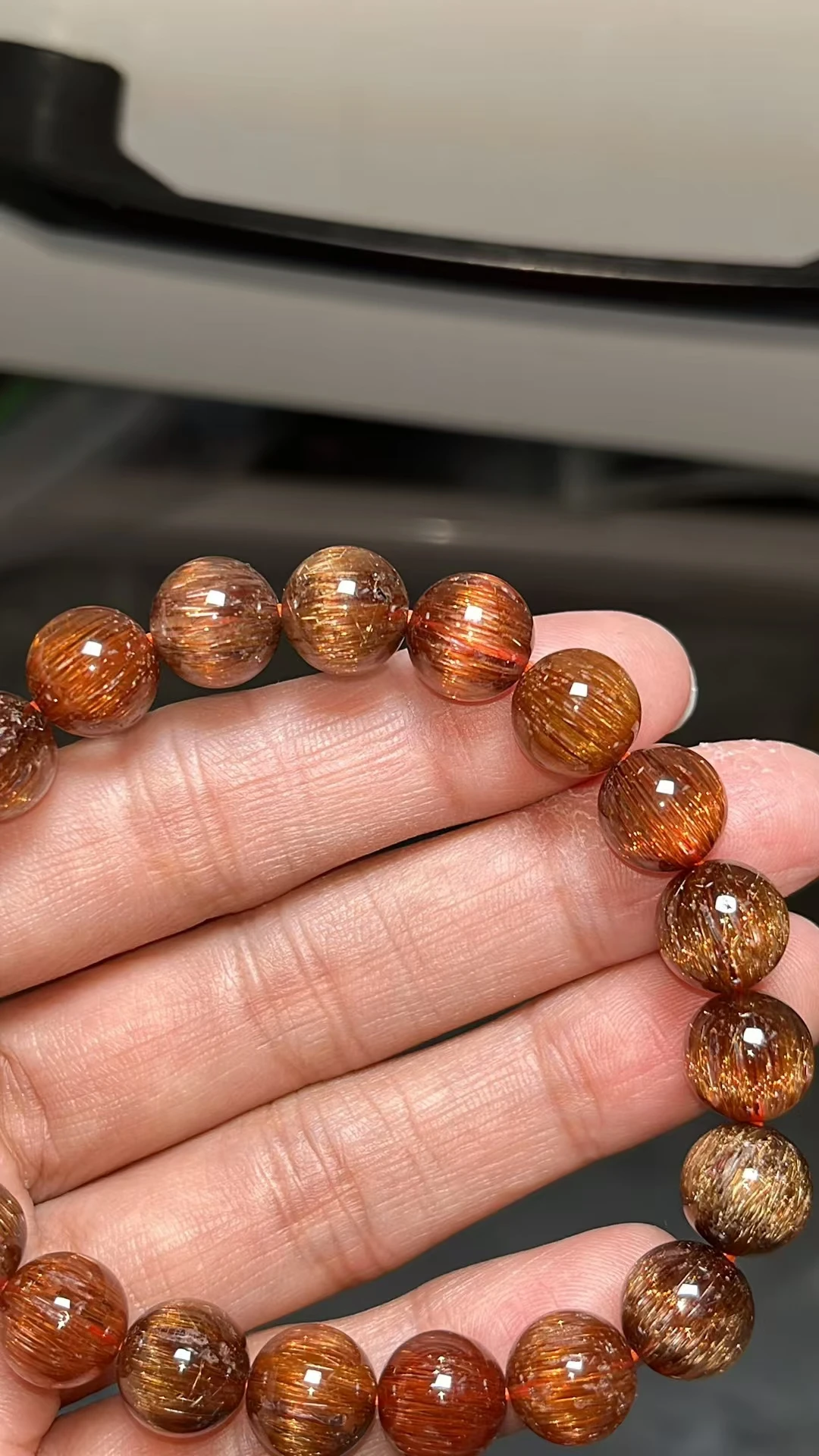 Natural Copper Rutilated Quartz Cat Eye Bracelet 9.8mm Round Beads Rutilated Women Man Bracelet AAAAA