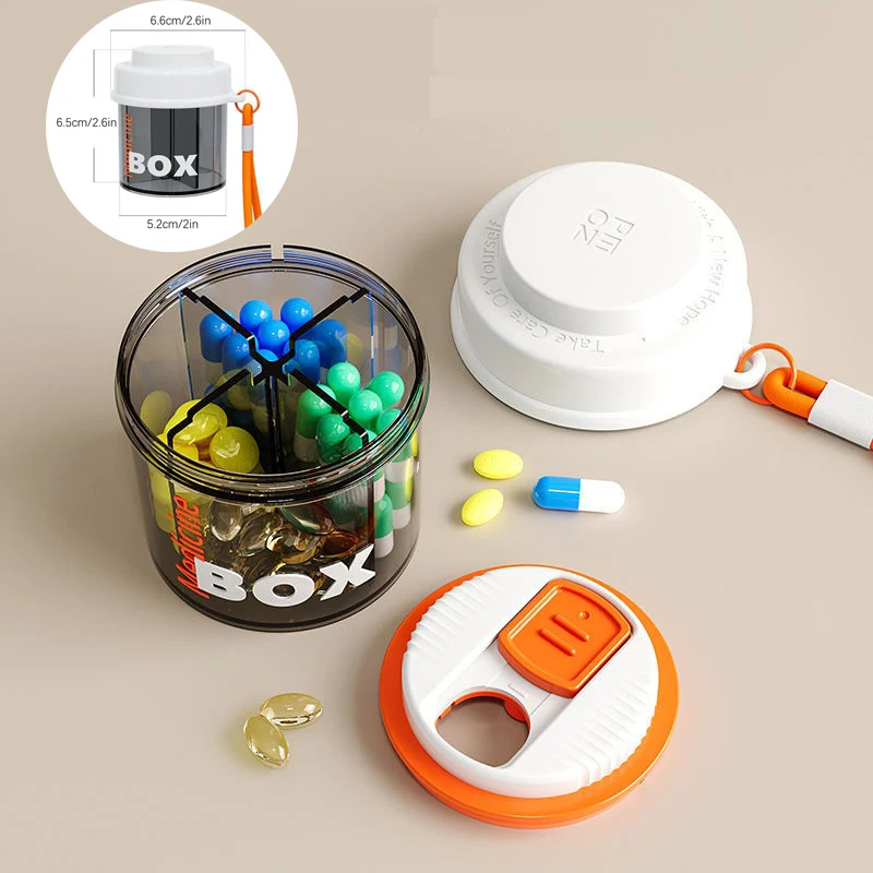

4 In 1 Pill Box, Plastic Pill Case Organizer Dispenser Box, 6.5x5.2 Cm Tablet Holder Container Medicine Drug Storage Box