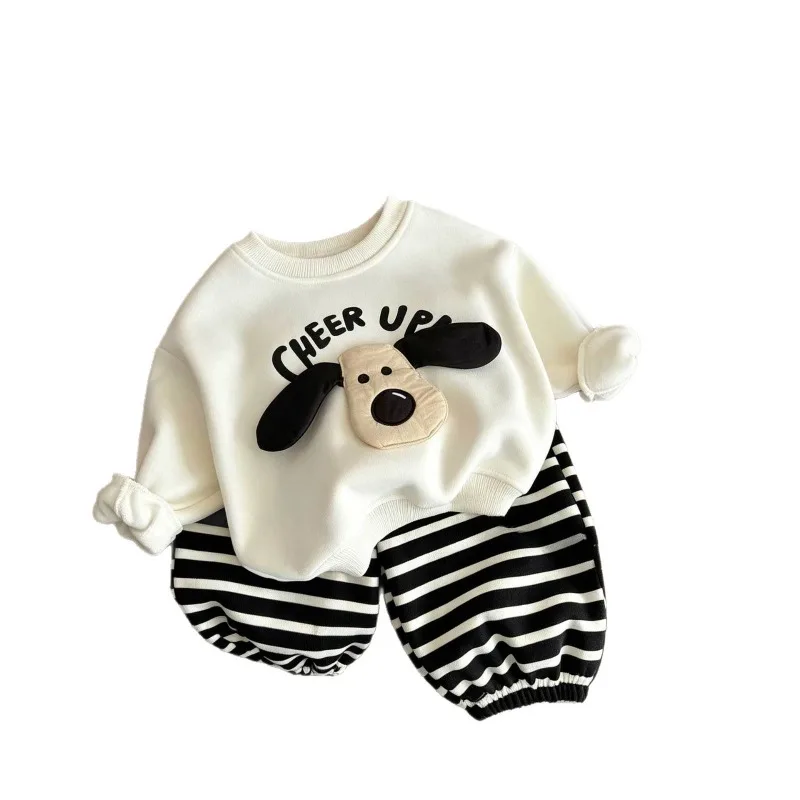 Bellbell Herbst Kinder Jungen Zweiteiliges Kleidungsset Hundemuster Kinder Jungen Sweatshirt 1-6 Jahre Kleinkind Babys Jungen Gestreifte Hosenanzüge – Detail 4